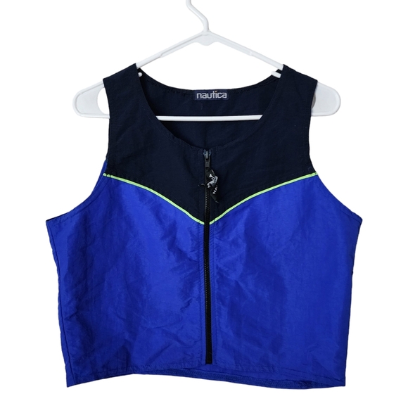NAUTICA x VINTAGE 90s nylon zip front crop top blue - Picture 1 of 4